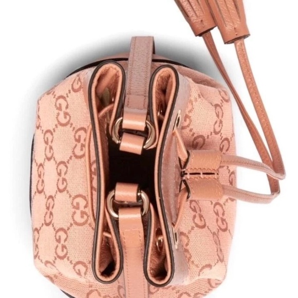 NEW Gucci Peach SALMON MINI Monogram Bucket CROSSBODY Bag - Picture 6 of 8